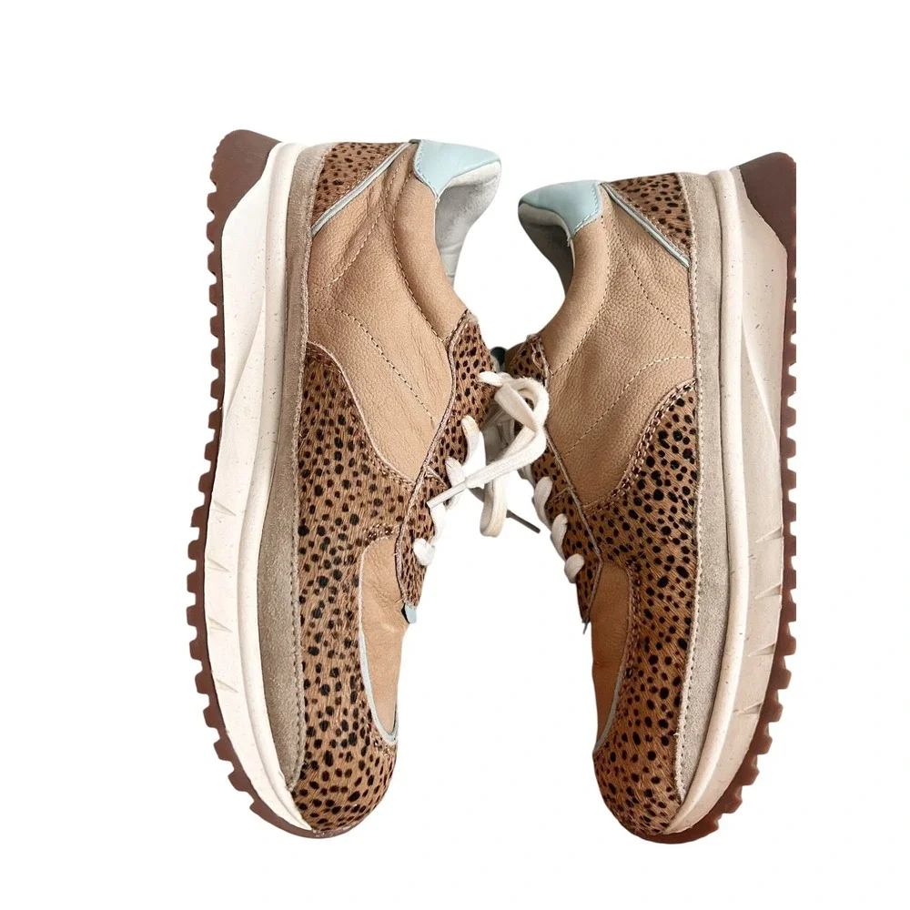Madewell MWL Court Sneakers Cheetah Calf Hair Leather Tan Blue NA848 Womens 8.5